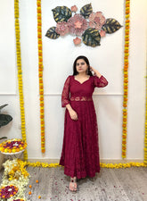 Maroon net corset gown - kasumi.in